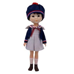 Vintage 1979 Univ Studios 11" Doll Blue Hat Dress w Collar Coat Boots Socks H330